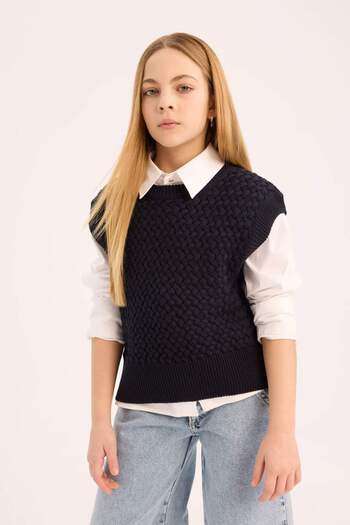 DeFacto Girls' Crew Neck Knitwear Sweater D9212A825Sp