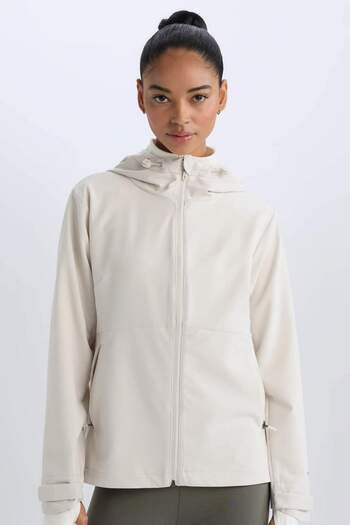DeFacto Defactofit Water Repellent Hooded Zippered Flexible Textured Seasonal Spring Coat D6084Ax25Sp