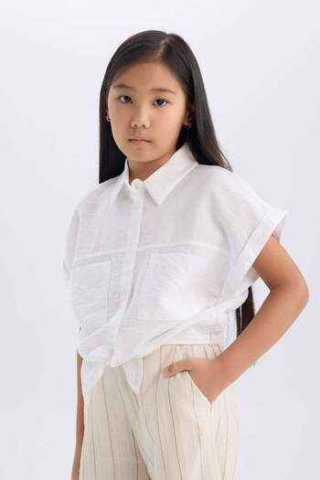 DeFacto Girls' Short Sleeve Shirt with Crop Tie Detail D7642A825Sm