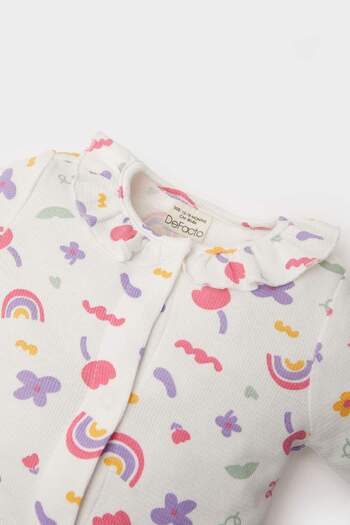 DeFacto Baby Girl Newborn 2-Piece Romper Rainbow Printed Waffle Long Sleeve Romper Hair Band E2379A525Sp