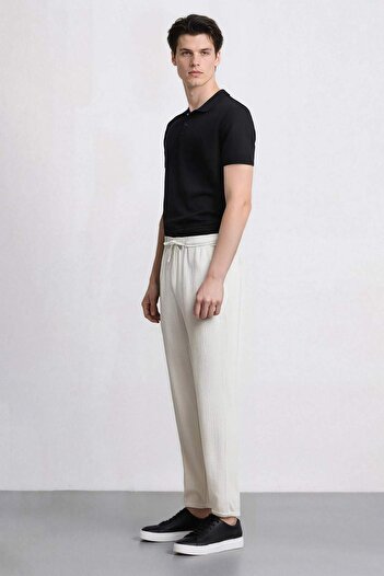 DeFacto 100% Cotton Linen Look Pants Elastic Waist Slim Fit Slim Fit Straight Leg with Pockets D2671Ax25Sm