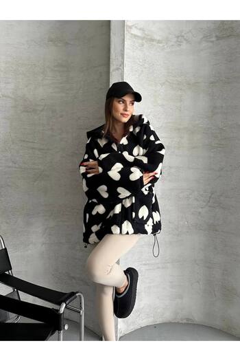 ZF BUTİK Heart Patterned Hooded Coat