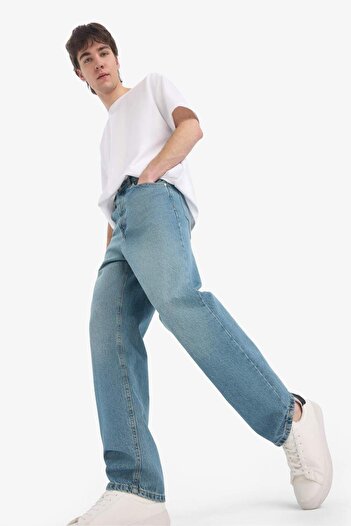 DeFacto 100% Cotton Baggy Fit Wide Fit Regular Waist Wide Leg Faded Effect Jean Pants D7279Ax25Sp