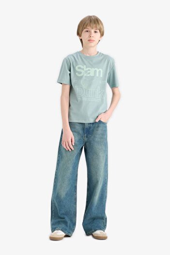 DeFacto Tricou cu mânecă scurtă cu imprimeu cu guler rotund pentru băieți E0080A825SM