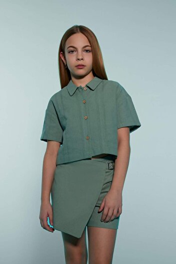 DeFacto Girl's Crop Linen Short Sleeve Shirt D9143A825Sm