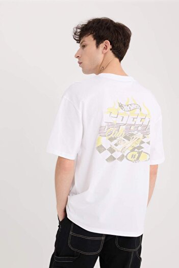 DeFacto 100% βαμβακερό Hot Wheels Boxy Fit Crew λαιμόκοψη με στάμπα κοντομάνικο μπλουζάκι D6818ax25sp