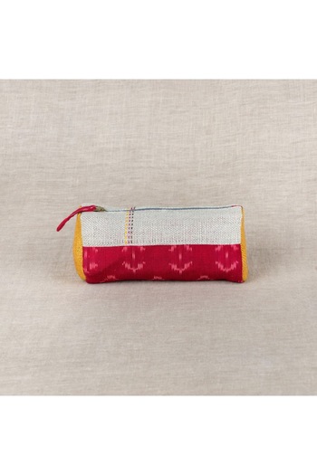 Ohrna Artisan Hand-Embroidered GOL Zipper Pouch Sustainable Jute Gray Red