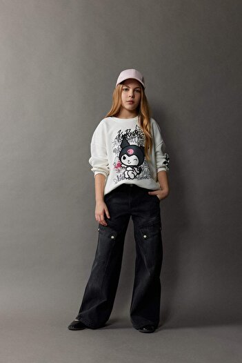 DeFacto Момичешки суитшърт с широк деколте Kuromi Oversize D8834A825SP