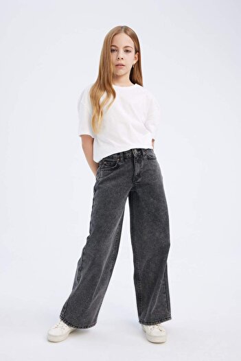 DeFacto Girls' Cotton Wide-Leg Jeans - D7094A825Sm