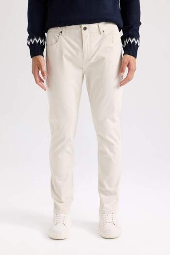 DeFacto Yazlık Gabardin Chino Kanvas Pantolon Slim Fit Dar Kesim Dar Paça Cepli B2089AX25SP