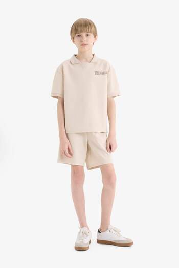 DeFacto Boy's 2-Piece Set Polo Neck Printed Short Sleeve T-Shirt with Elastic Waist Shorts E2822A825Sm