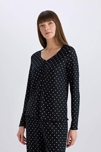DeFacto Pijama Takımı Softshell Uzun Kollu Üst Beli Lastikli Uzun Alt-Fall in Love D8453AX25SP