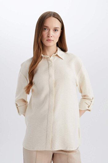 DeFacto Regular Fit Basic Düz Uzun Kollu Gömlek Tunik E0785AX25SP
