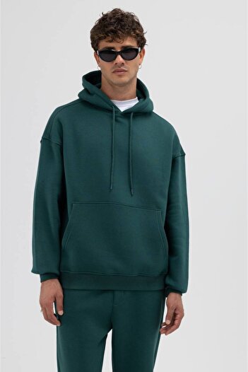 İLKCET MODA Απλό φούτερ με κουκούλα, πράσινο unisex oversize