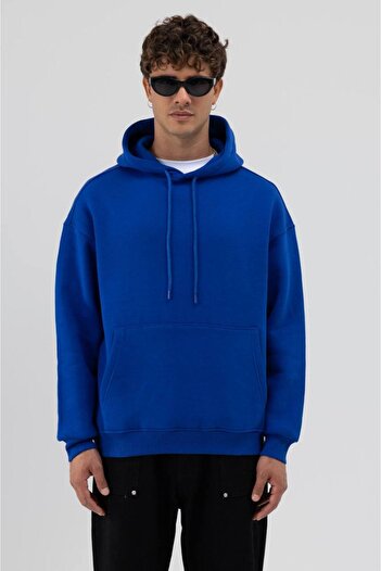İLKCET MODA Hanorac simplu cu glugă, albastru, unisex, oversize