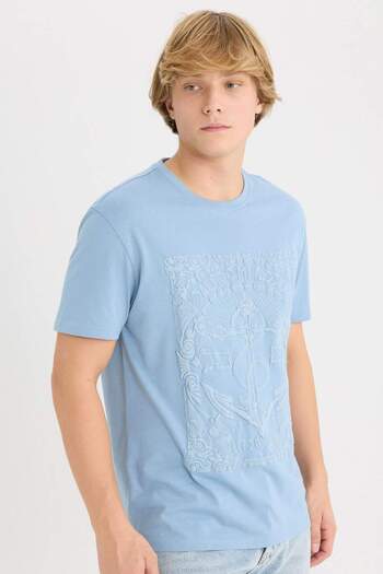 DeFacto Tricou cu mânecă scurtă imprimat cu decolteu rotund, 100% bumbac, D8203AX25SP