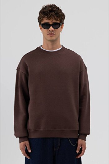 İLKCET MODA Βασικό φούτερ καφέ Unisex Oversize Premium