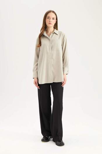 DeFacto Relax Fit Basic Plain Modal Long Sleeve Shirt Tunic D1299Ax25Sp