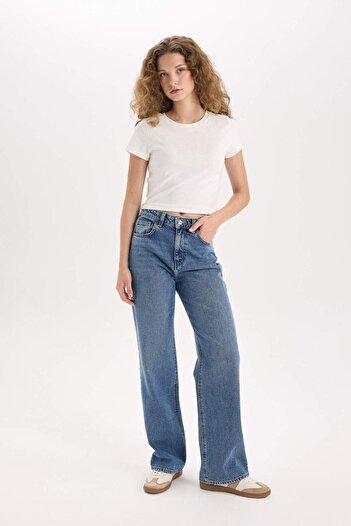 DeFacto 90's Wide Leg ψηλόμεσο φαρδύ μακρύ τζιν παντελόνι D7961ax