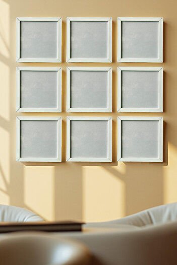 Wooden Factory 9 Pieces White Frame Set – 20X20 cm Square Wall Decoration and Photo Frame