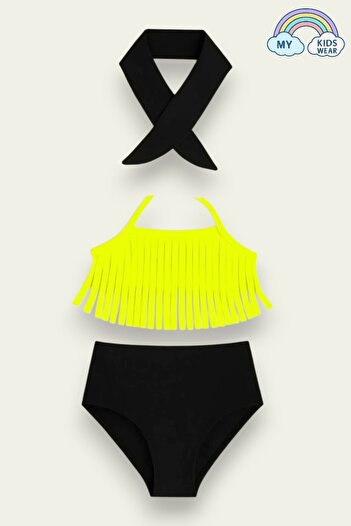 My Kids Wear Bandana Ruffle Detailed High Waist Girls' Swimsuit Set
