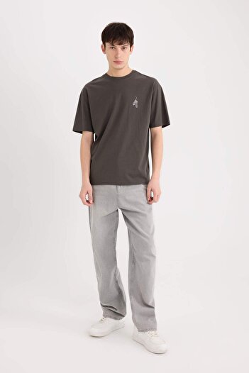 DeFacto 100% Cotton Boxy Fit Crew Neck Back Printed Short Sleeve T-Shirt D5511Ax25Sp