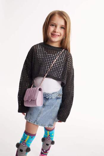 DeFacto Girl's Crop Crew Neck Openwork Knitwear Sweater E4971A825Sm