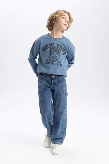 DeFacto Jungen-Sweatshirt mit normaler Passform und Rundhalsausschnitt