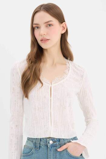 DeFacto Fitted Slim-Fit U-Neck Lace Cardigan E4932Ax25Sp