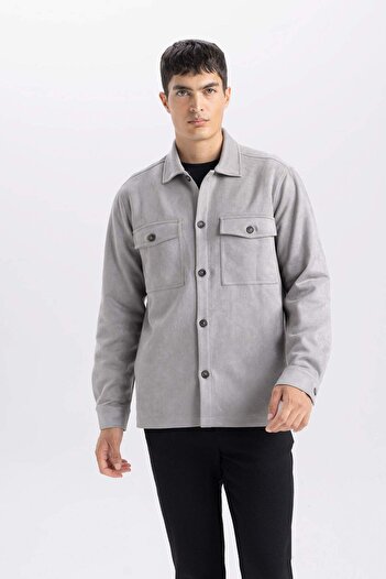 DeFacto Hemdjacke aus Wildleder mit normaler Passform und Polokragen D3379AX25SP