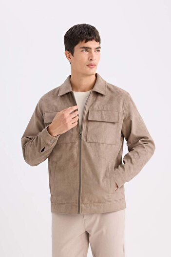 DeFacto Slim Fit Dar Kesim Gömlek Yaka Fermuarlı Mevsimlik Baharlık Mont D6334AX25SP