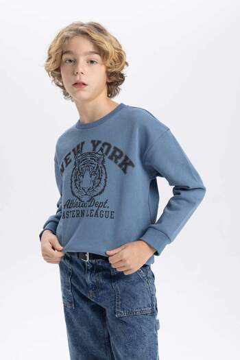 DeFacto Jungen-Sweatshirt mit normaler Passform und Rundhalsausschnitt