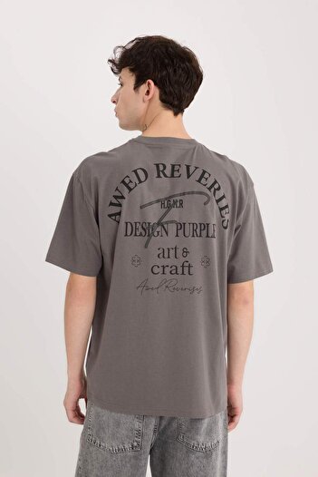 DeFacto 100% Cotton Comfort Fit Crew Neck Back Printed Short Sleeve T-Shirt D5587Ax25Sp