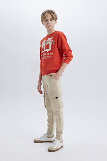 DeFacto Boys' Jogger Sweatpants with Elastic Waistband and Cargo Pockets D8574A825Sp