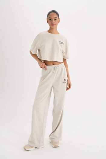 DeFacto Defactofit Nba Los Angeles Lakers Wide Leg Wide Leg Standard Length Pique Pants D6120Ax25Sp