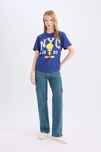DeFacto Coool Looney Tunes Regular Fit T-Shirt mit Rundhalsausschnitt und kurzen Ärmeln D9108AX25SM