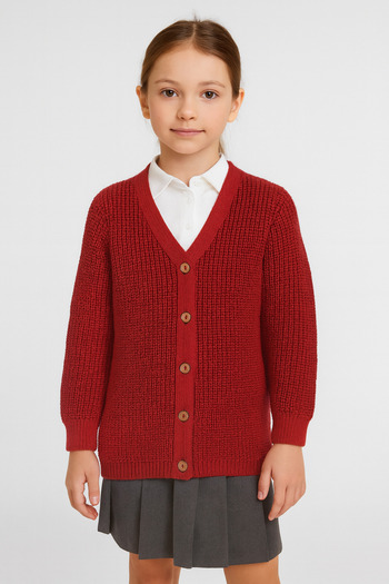Minora Knitwear Girls Selanik Knitted School College Cardigan Claret Red