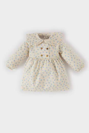DeFacto Baby Girl Floral Long Sleeve Twill Dress D9568A525Sp
