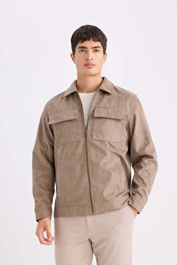 DeFacto Slim Fit Dar Kesim Gömlek Yaka Fermuarlı Mevsimlik Baharlık Mont D6334AX25SP