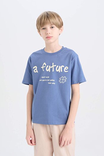 DeFacto Tricou cu mânecă scurtă cu imprimeu cu guler rotund pentru băieți D9259a825sm