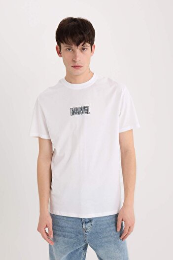 DeFacto 100% Cotton Marvel Logo Only Regular Fit Crew Neck Short Sleeve T-Shirt D6785Ax25Sp