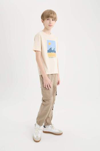 DeFacto Boys Standard Leg Gabardine Jogger Pants with Cargo Pockets D6314A825Sp