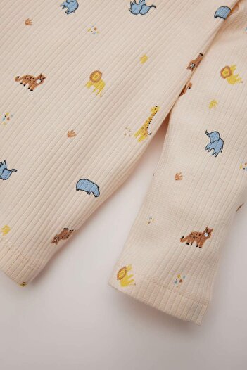 DeFacto Erkek Bebek Pijama Takımı Safari Baskılı Fitilli Kaşkorse Uzun Kollu Üst Beli Lastikli Uzun Alt D907