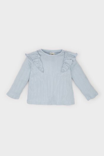 DeFacto Baby Girl Ribbed Camisole T-Shirt - Long Sleeve, Crew Neck, Ruffles D9381A525Sp