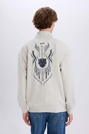 DeFacto Marvel Boxy Fit Stand Collar Zipper Back Printed Sweatshirt D6771Ax25Sp