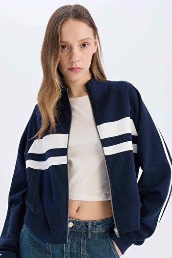 DeFacto Coool Fitted Dik Yaka Cepli Kalın Fermuarlı Sweatshirt E5375AX25SP