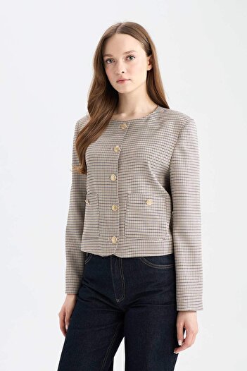 DeFacto Bisiklet Yaka Kareli Blazer Ceket E5231AX24CW