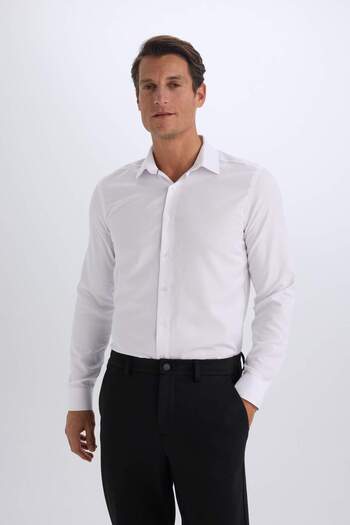 DeFacto Slim Fit Slim Fit Polokragen Easy-Iron Oxford Basic Plain Langarmhemden R4340AZ25SP