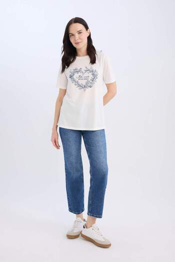 DeFacto Regular Fit Crew Neck Printed Short Sleeve T-Shirt E3026Ax25Sp