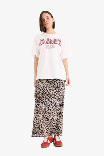 DeFacto Coool A-Line Leopard Print High Waist Combed Cotton Lining Tulle Maxi Skirt D7077Ax25Sp